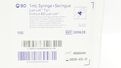 BD 309628 1ml Luer Lok Tip Syringe - Box of 100
